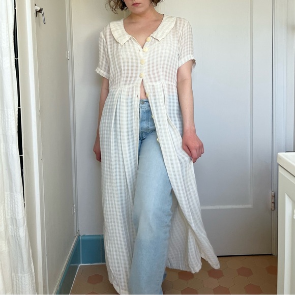 April Cornell Dresses & Skirts - Vintage 90s cottagecore button front white gingham maxi dress April Cornell - M
